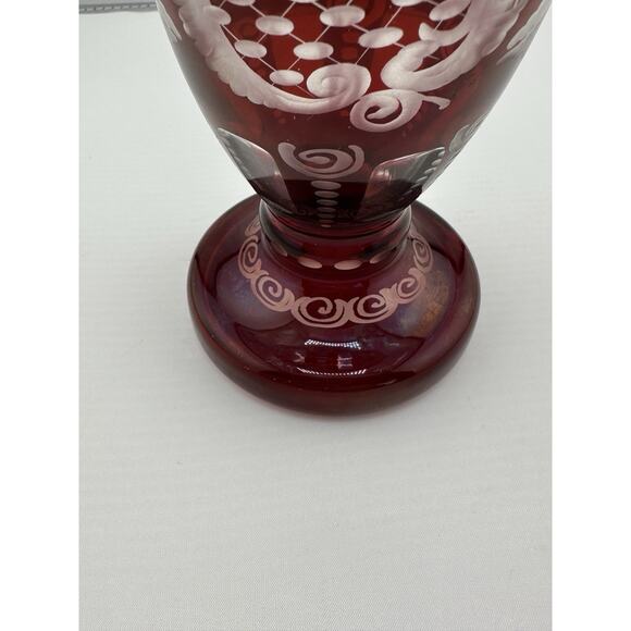 Antique Egermann Ruby Red cut to Clear Crystal Vase Bohemian 1920s Czech Rep - Picture 7 of 10